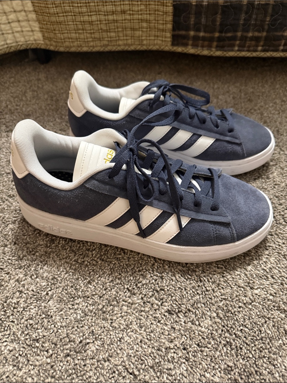 adidas Navy Suede Sneakers with White Stripes